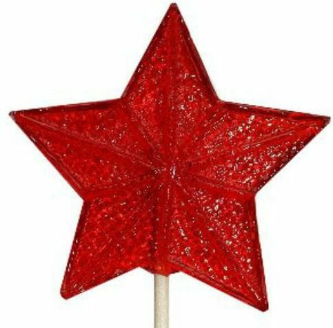 Леденец звёздочка красная с брендированным флажком на палочку - фото