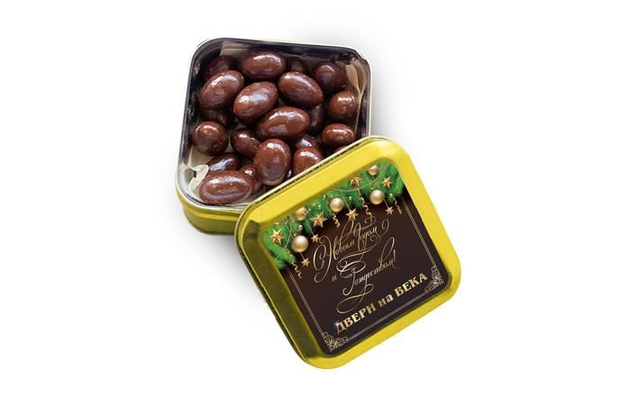 Миндаль в шоколаде 110 гр в жестяной банке с логотипом заказчика